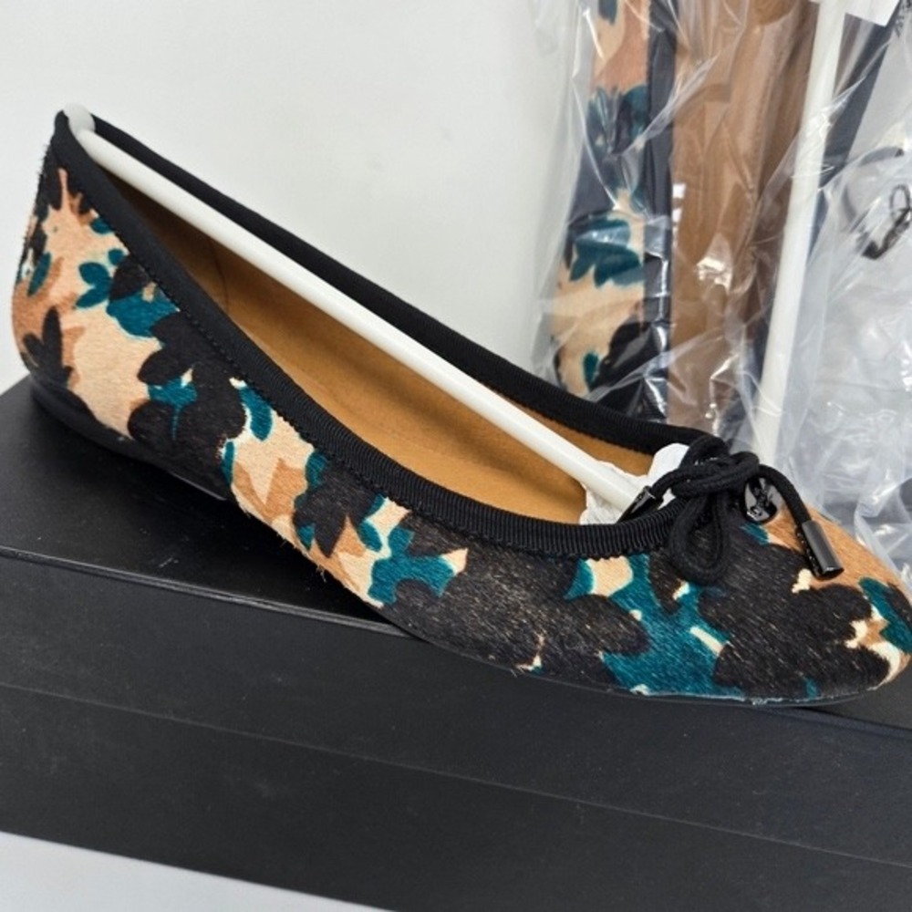 Coach Lara Scattered Leaf Calf Hair Ballet Flats Walnut Multi 5M 34A01142-WMT